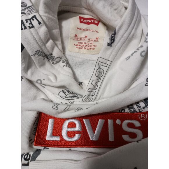 LEVI'S San Francisco CA: White Hoodie with Red Logo / Pouch Pocket-Unisex Kids M - Picture 3 of 6